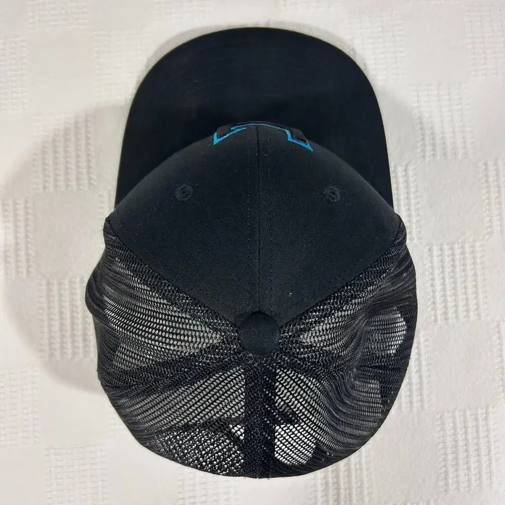 Huk Barb U Trucker Hat Snapback Black Blue Poly Cotton Blend Fishing